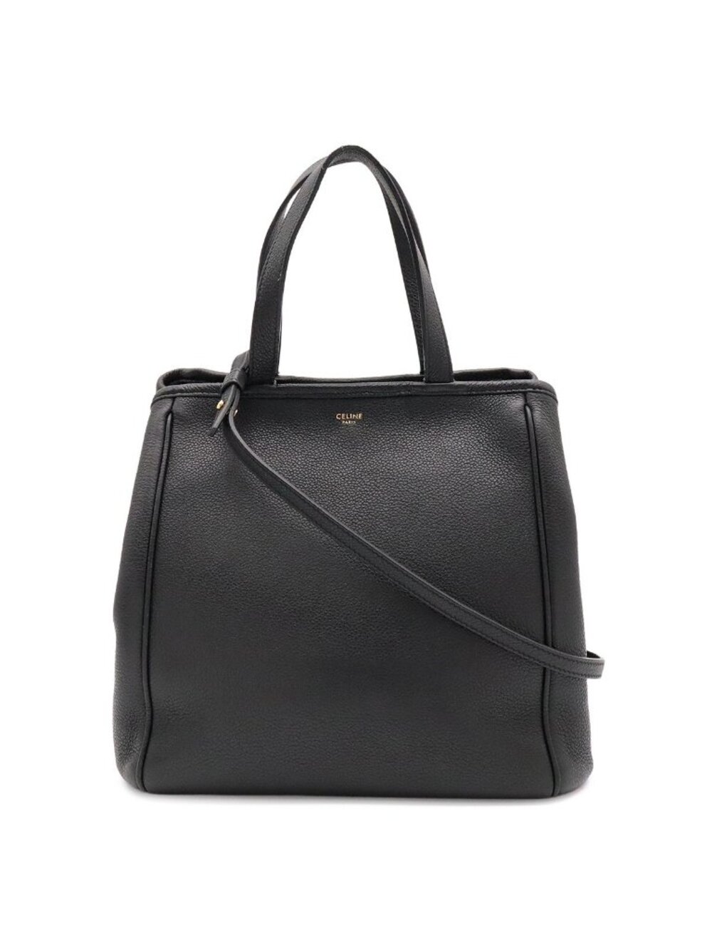 Celine Small Fold Cabas Tote 2-Way Shoulder Bag Leather Black Gold